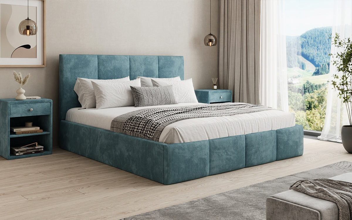 Mina Designer Polsterbett Cord – 140 × 200 cm, wählbare Kopfteilhöhe, Farben