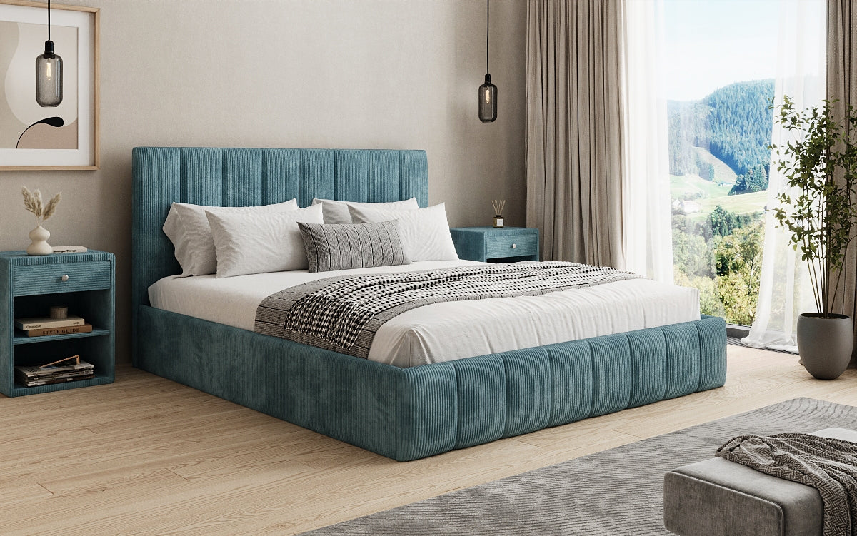 Designer Polsterbett Mila in Cord, 140×200 cm, Beige, 70 cm Kopfteil