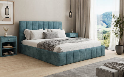 Designer Polsterbett Mila in Cord, 140×200 cm, Beige, 70 cm Kopfteil