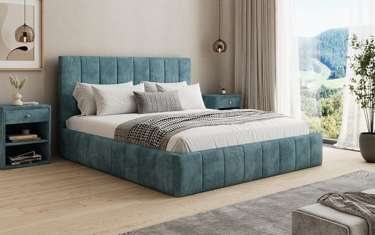 Designer Polsterbett Maja in Cord mit Stauraum