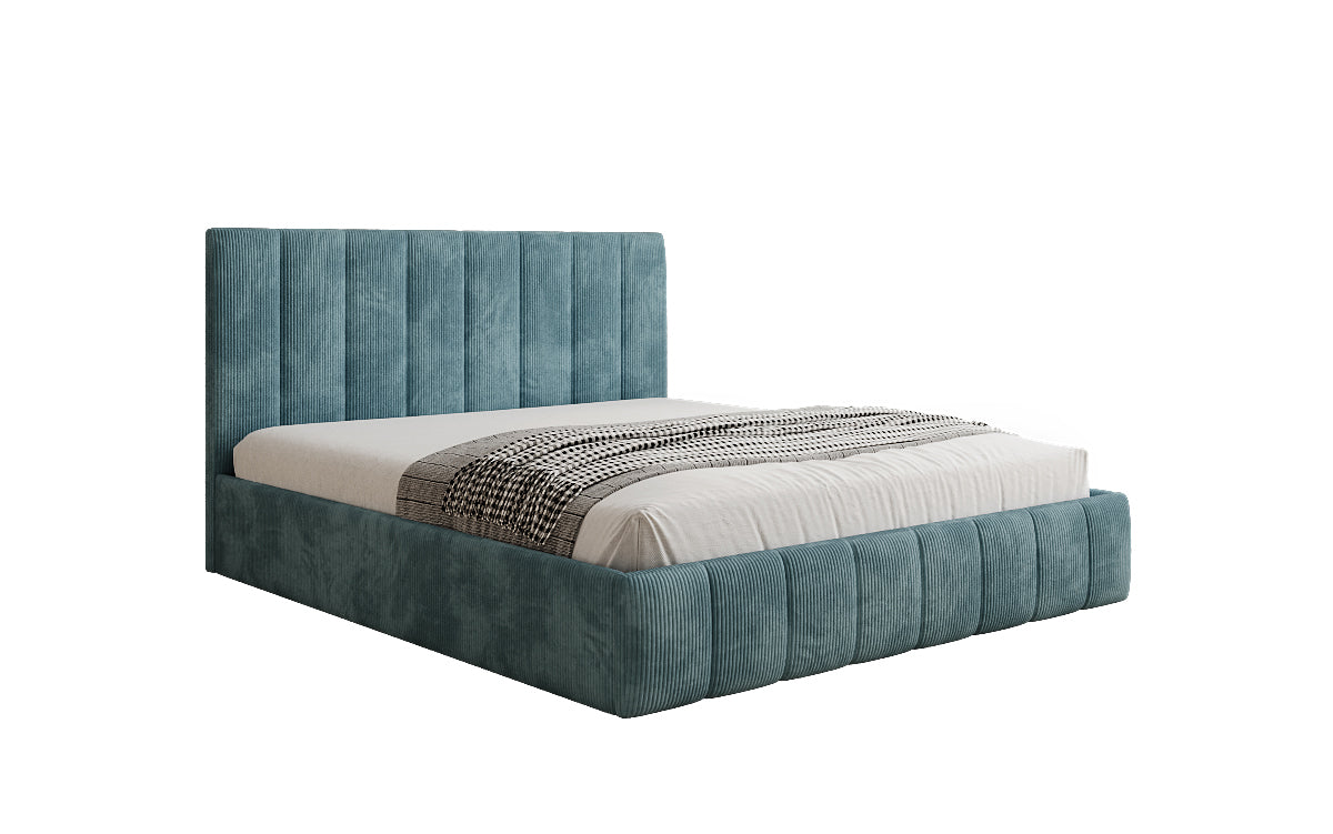 Designer Polsterbett Mila in Cord, 140×200 cm, Beige, 70 cm Kopfteil