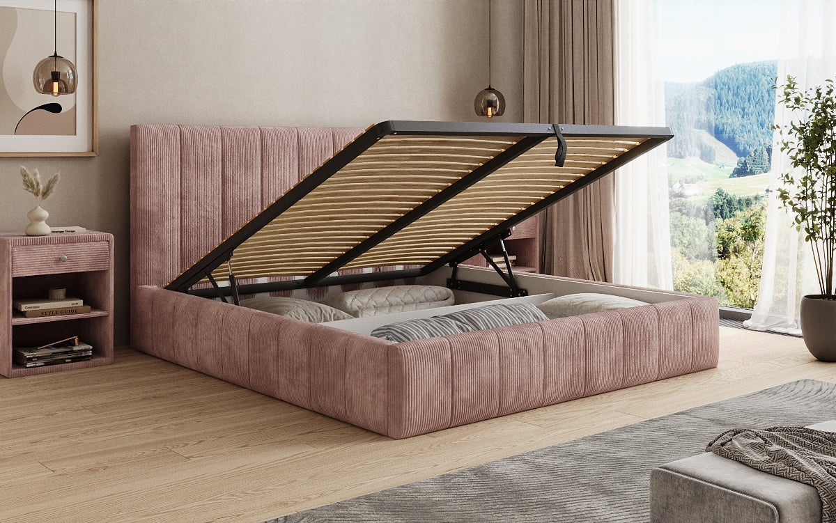 Designer Polsterbett Maja in Cord mit Stauraum
