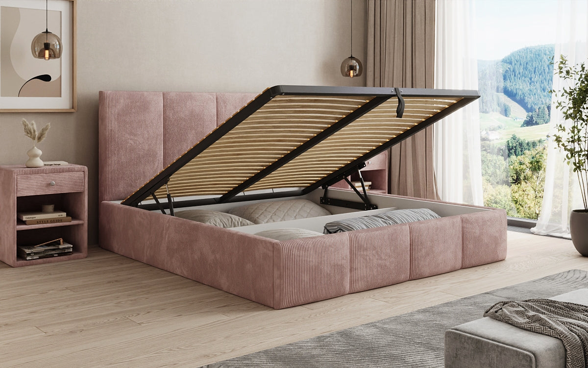 Mina Designer Polsterbett Cord – 140 × 200 cm, wählbare Kopfteilhöhe, Farben