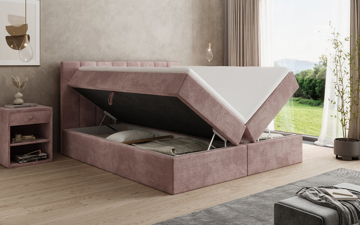 Luxusbetten24 Sofia Boxspringbett Cord mit Stauraum