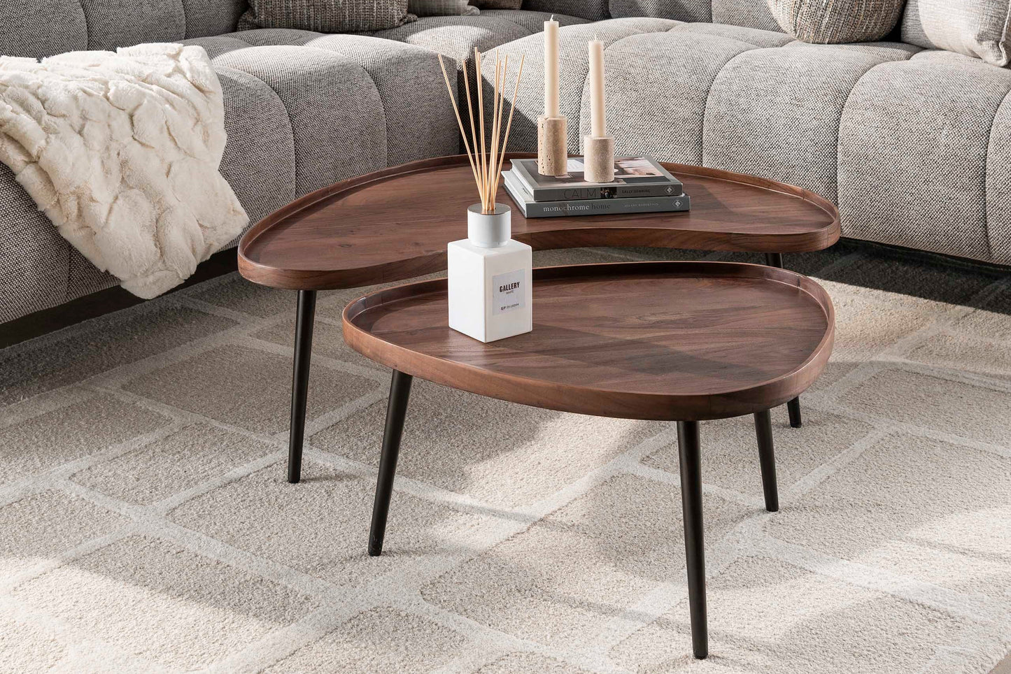 Luxusbetten24 Zamira Couchtisch 2er Set aus Akazienholz, Dunkelbraun