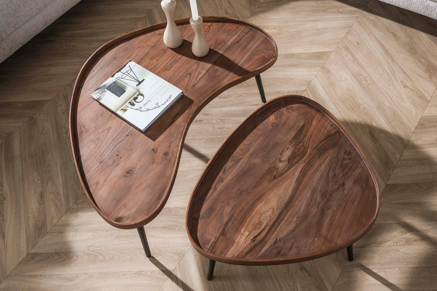 Luxusbetten24 Zamira Couchtisch 2er Set aus Akazienholz, Dunkelbraun