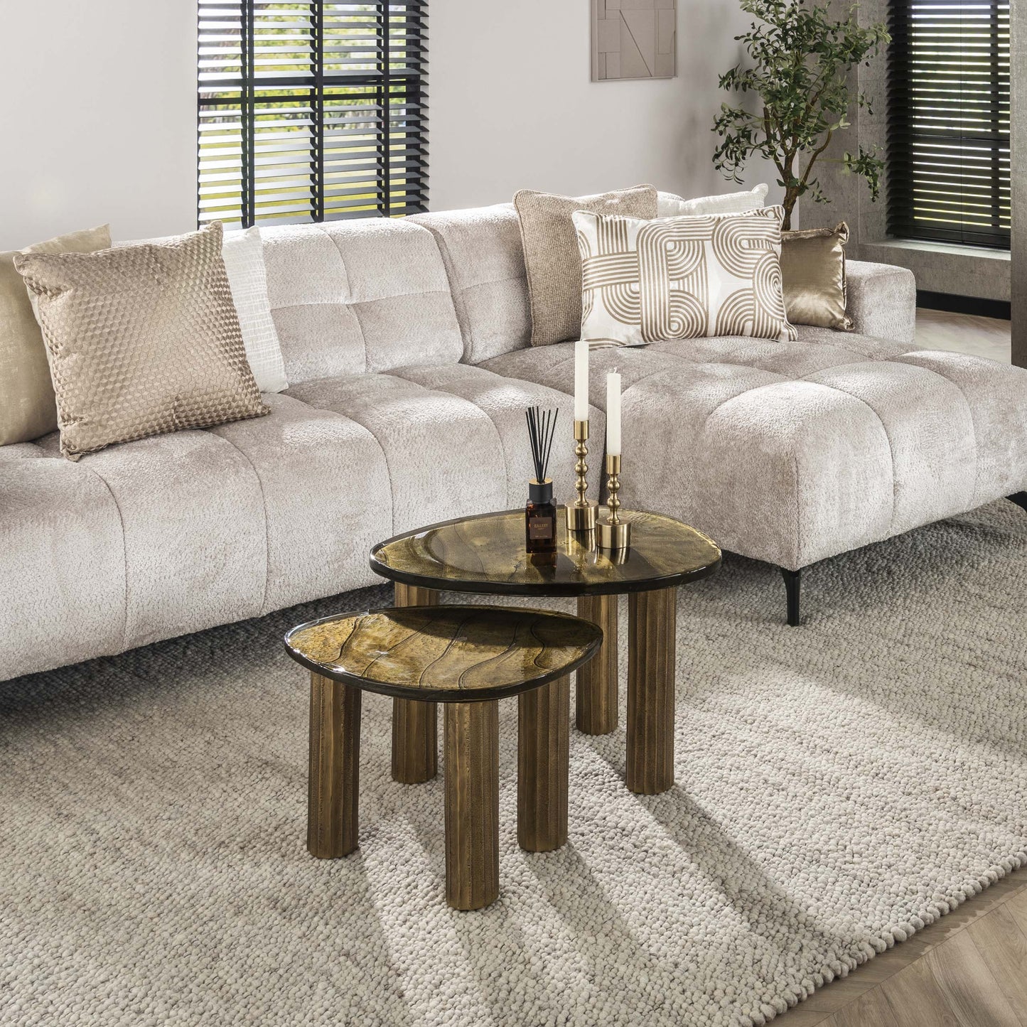 Couchtisch Elysium Größe M Antikkupfer/Antikgold mit Gussglas