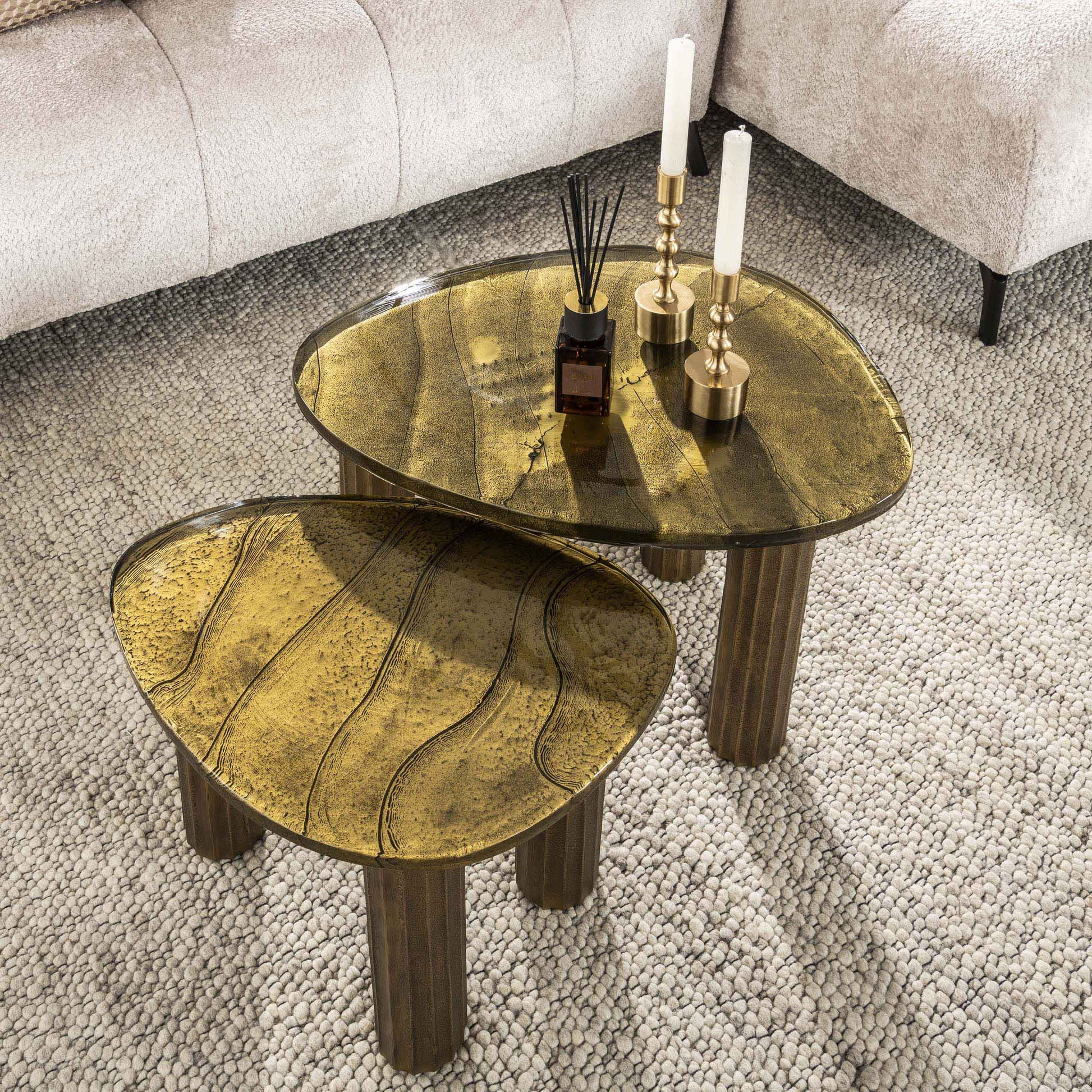 Couchtisch Elysium Größe M Antikkupfer/Antikgold mit Gussglas