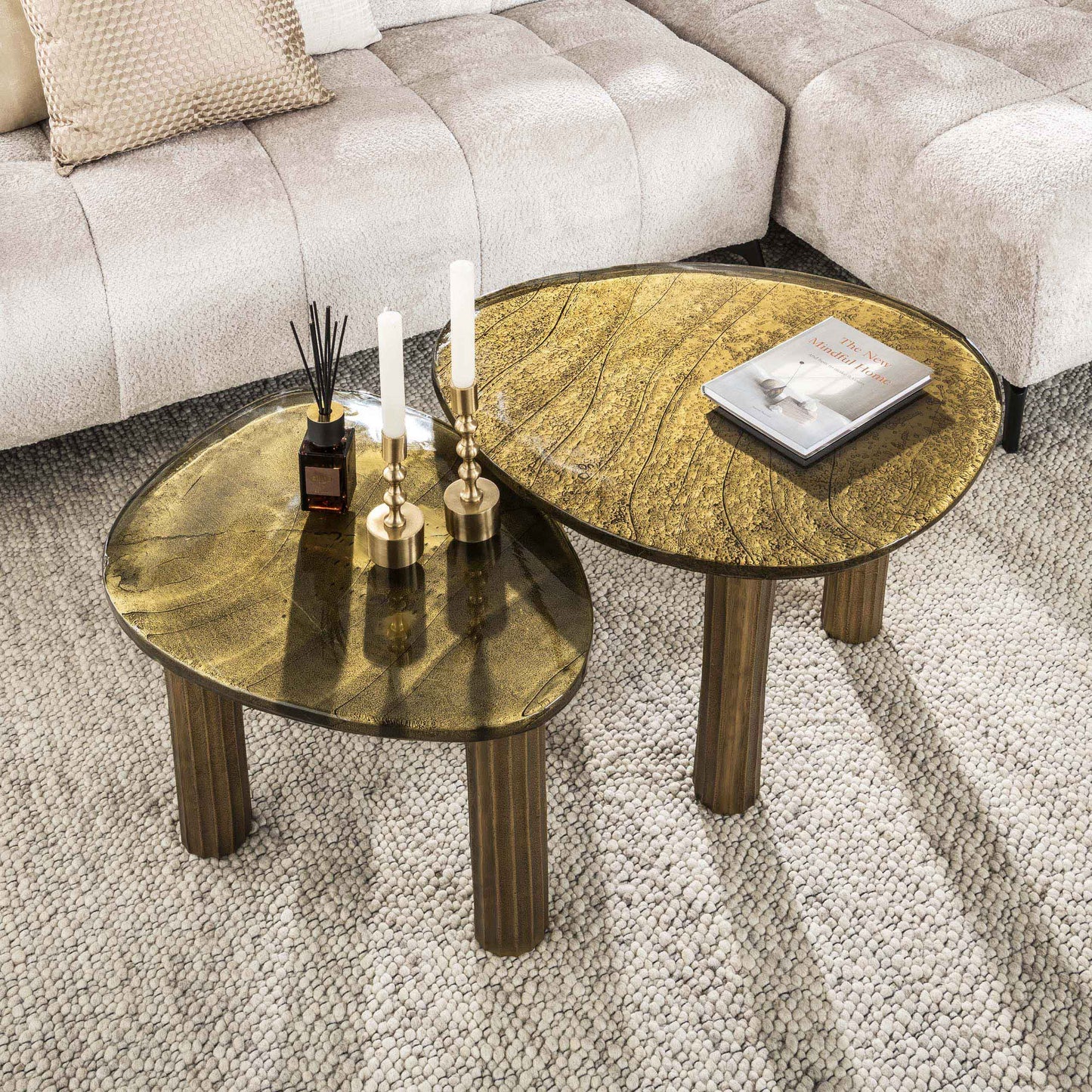 Couchtisch Elysium Größe M Antikkupfer/Antikgold mit Gussglas