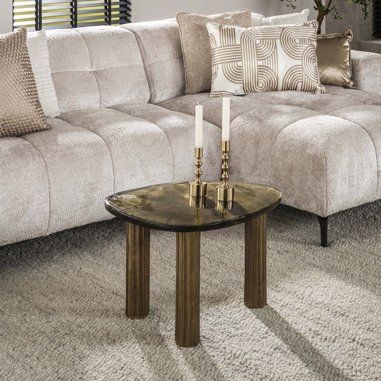 Couchtisch Elysium Größe M Antikkupfer/Antikgold mit Gussglas