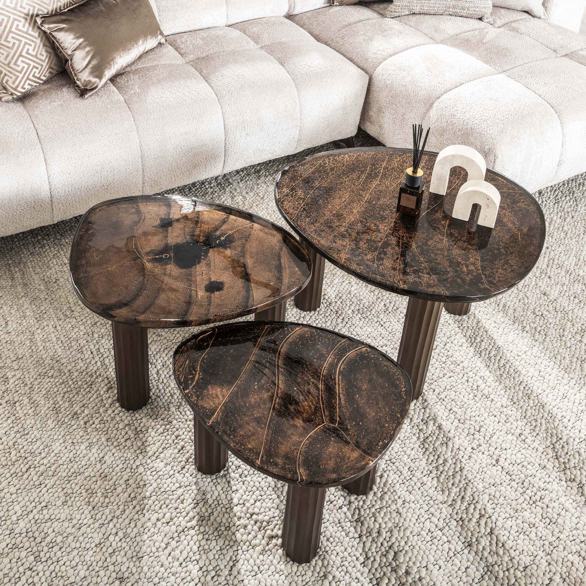 Luxusbetten24 Elysium Couchtisch L mit Gussglas in Antikkupfer