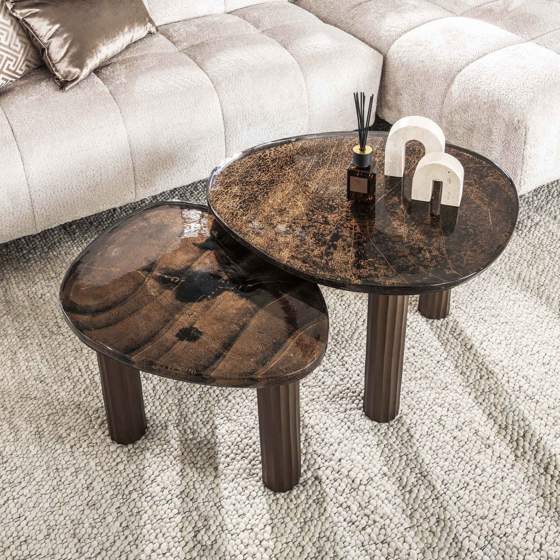 Luxusbetten24 Elysium Couchtisch L mit Gussglas in Antikkupfer