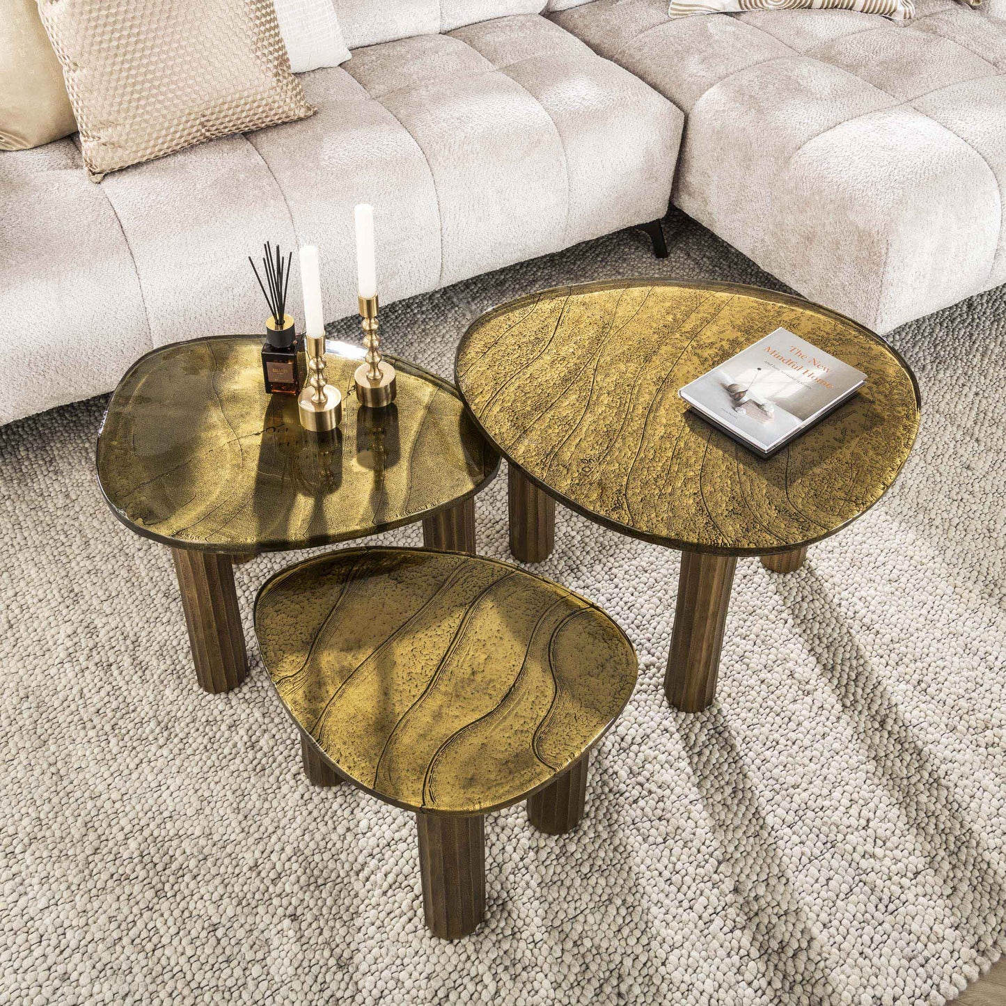 Luxusbetten24 Elysium Couchtisch L mit Gussglas in Antikkupfer