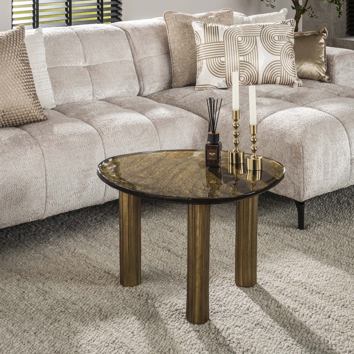 Luxusbetten24 Elysium Couchtisch L mit Gussglas in Antikkupfer
