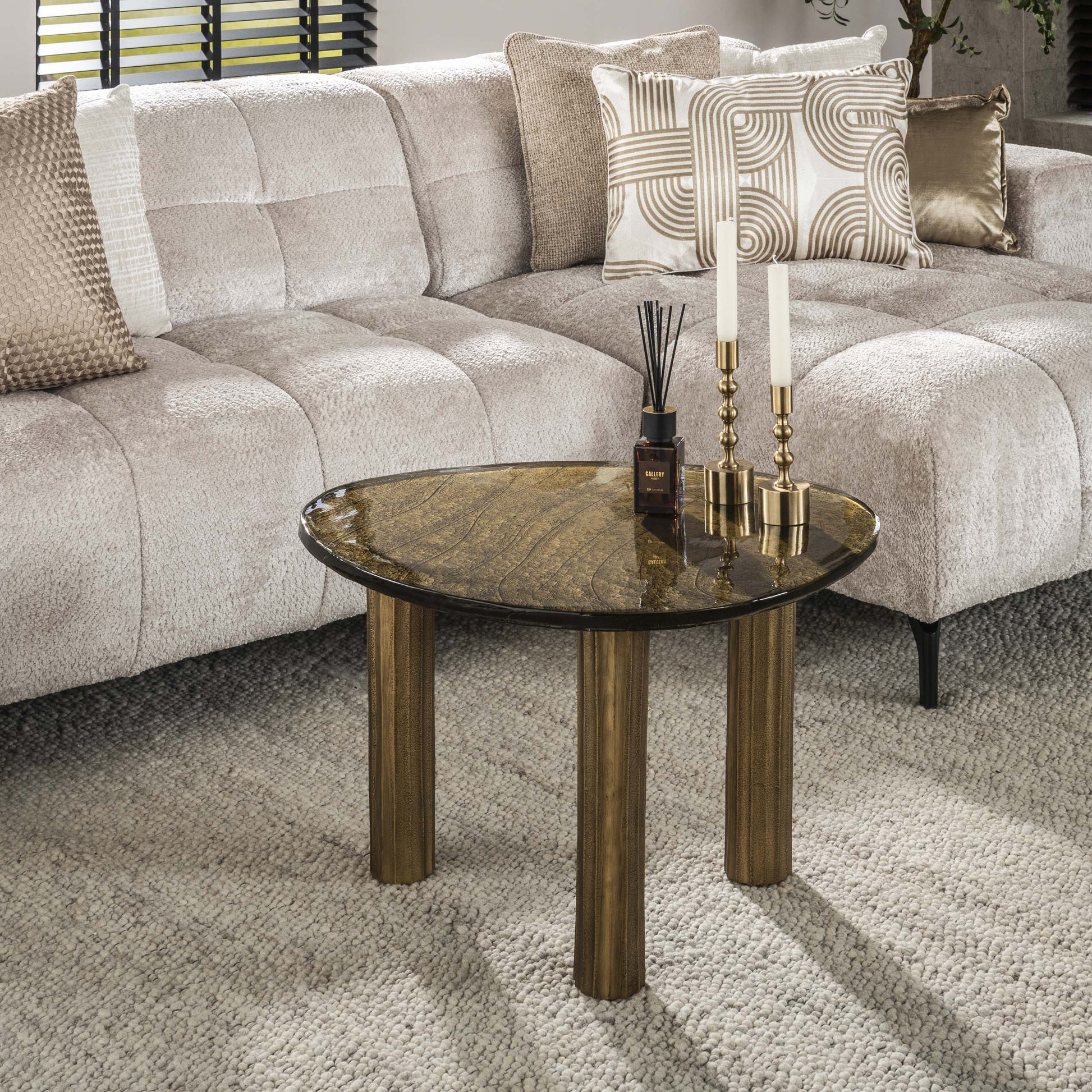 Luxusbetten24 Elysium Couchtisch L mit Gussglas in Antikkupfer