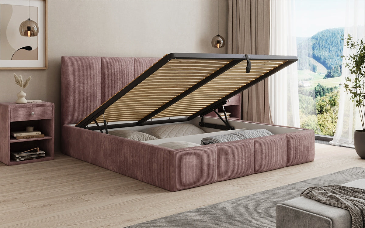 Mina Designer Polsterbett Cord – 140 × 200 cm, wählbare Kopfteilhöhe, Farben