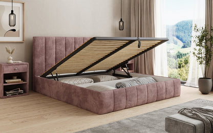 Designer Polsterbett Mila in Cord, 140×200 cm, Beige, 70 cm Kopfteil