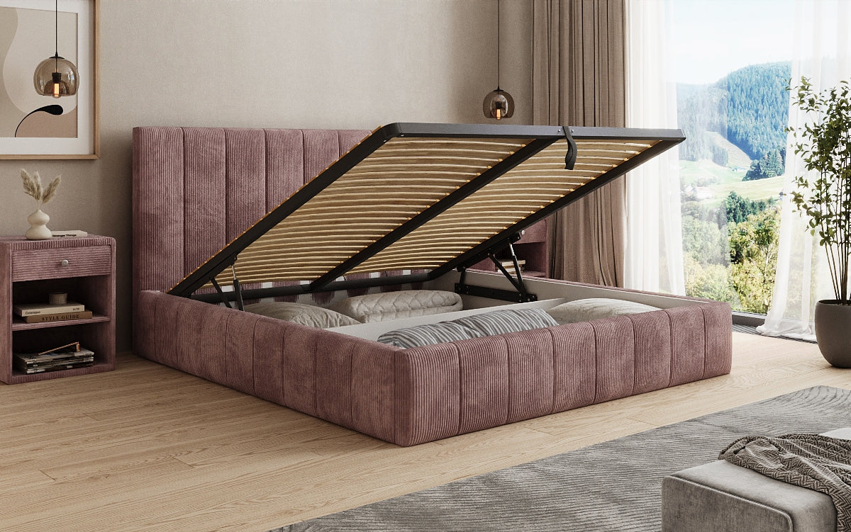 Designer Polsterbett Maja in Cord mit Stauraum