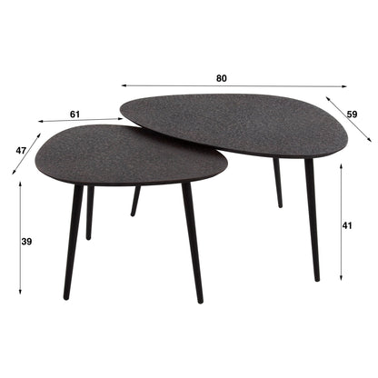 Couchtisch Zolara – 2er Set in Dreieck‑Form in Metallic‑Schwarz