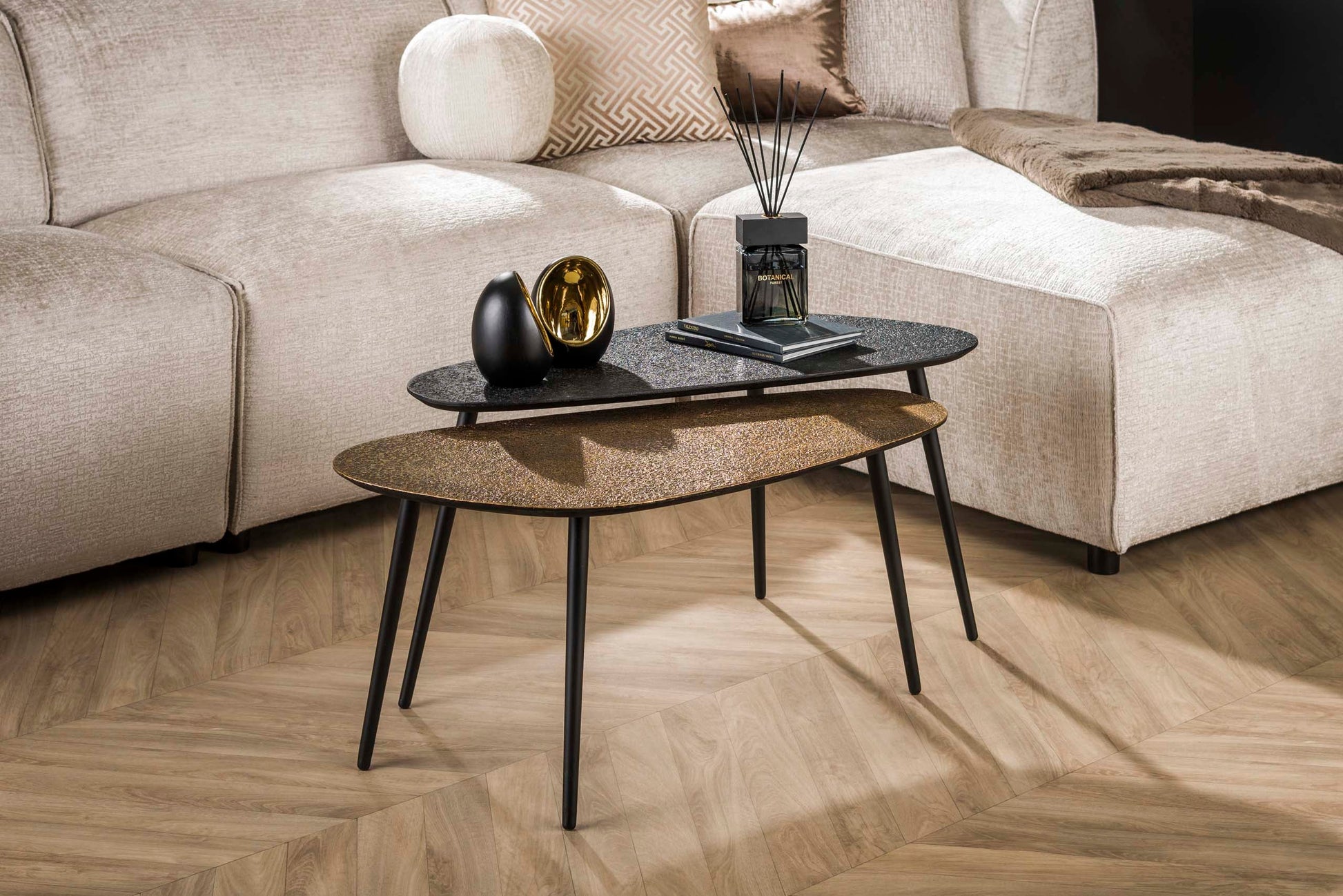 Luxusbetten24 Savino Couchtisch 2er Set in Altbronze/Gold Schwarz