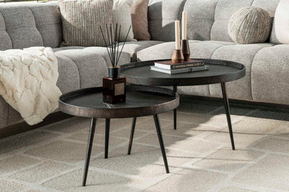Couchtisch Chrysos 2er Set In Grau Metallic Mit Erhöhtem Rand