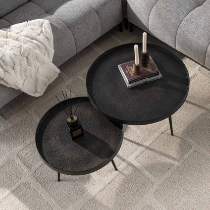 Couchtisch Chrysos 2er Set In Grau Metallic Mit Erhöhtem Rand