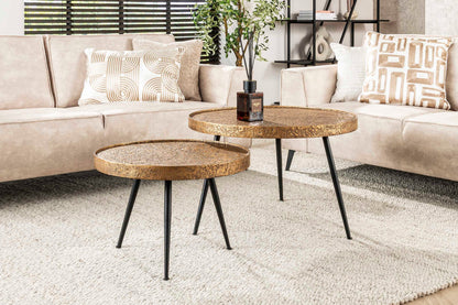 Couchtisch Kharu - 2er Set in Metallic-Antikbronze in rundem Design