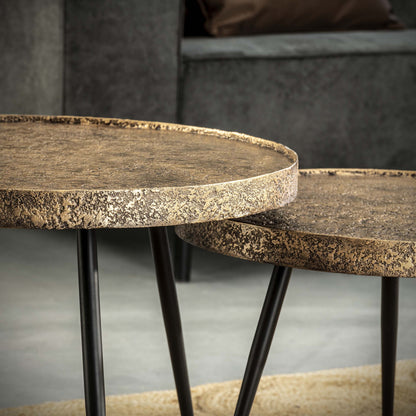 Couchtisch Kharu - 2er Set in Metallic-Antikbronze in rundem Design