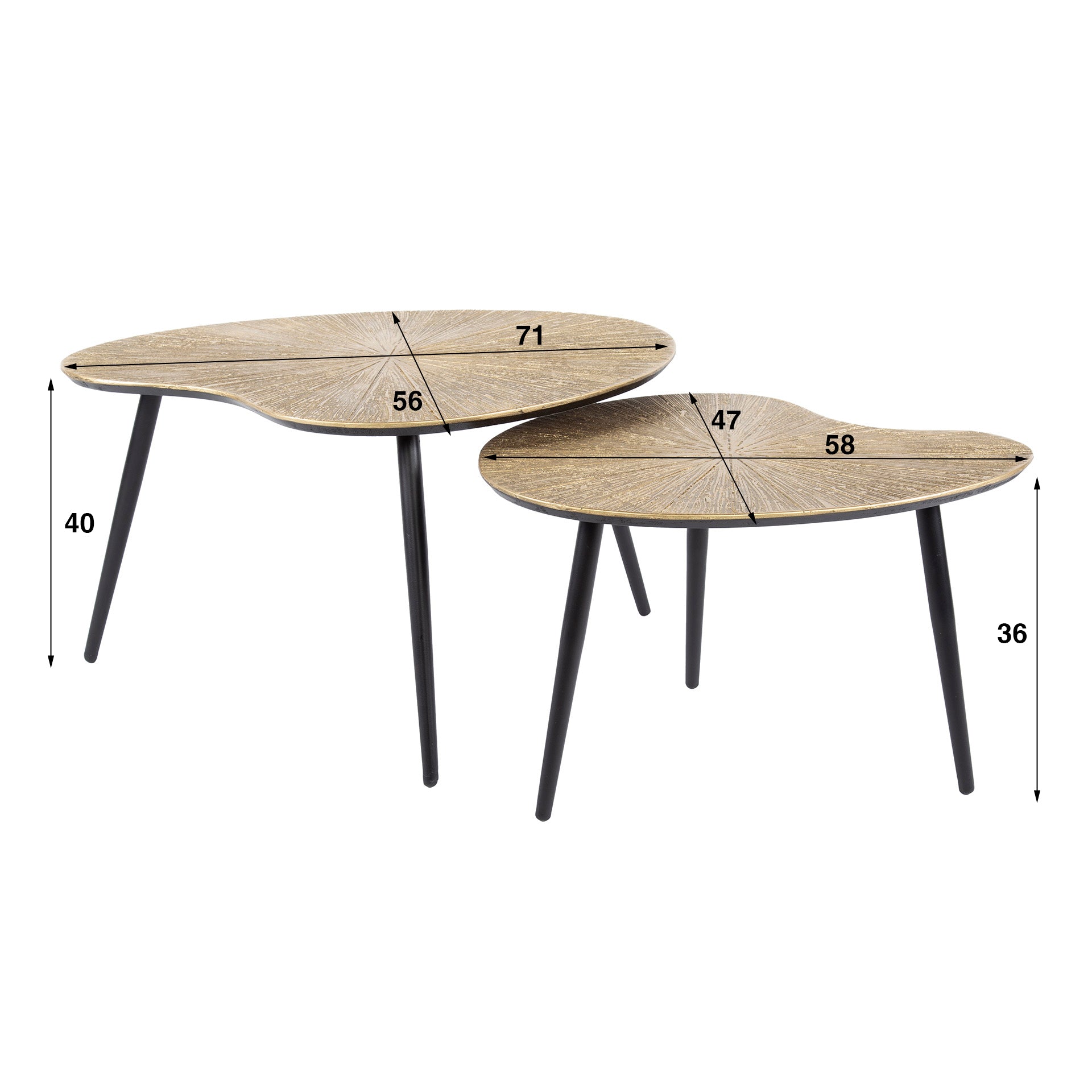 Couchtisch Tavino 2er Set in Nierenform mit der Farbe Antikbronze