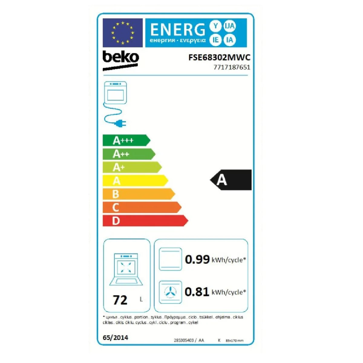 Beko FSE68302MWC Cocina Inducción 72L 3 Quemadores con Horno Multifunción