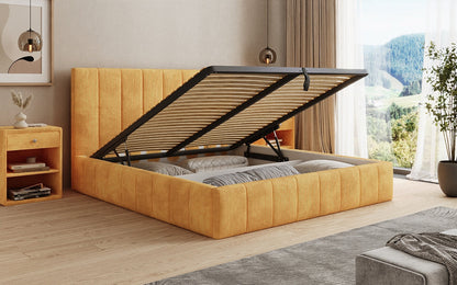Designer Polsterbett Maja in Cord mit Stauraum