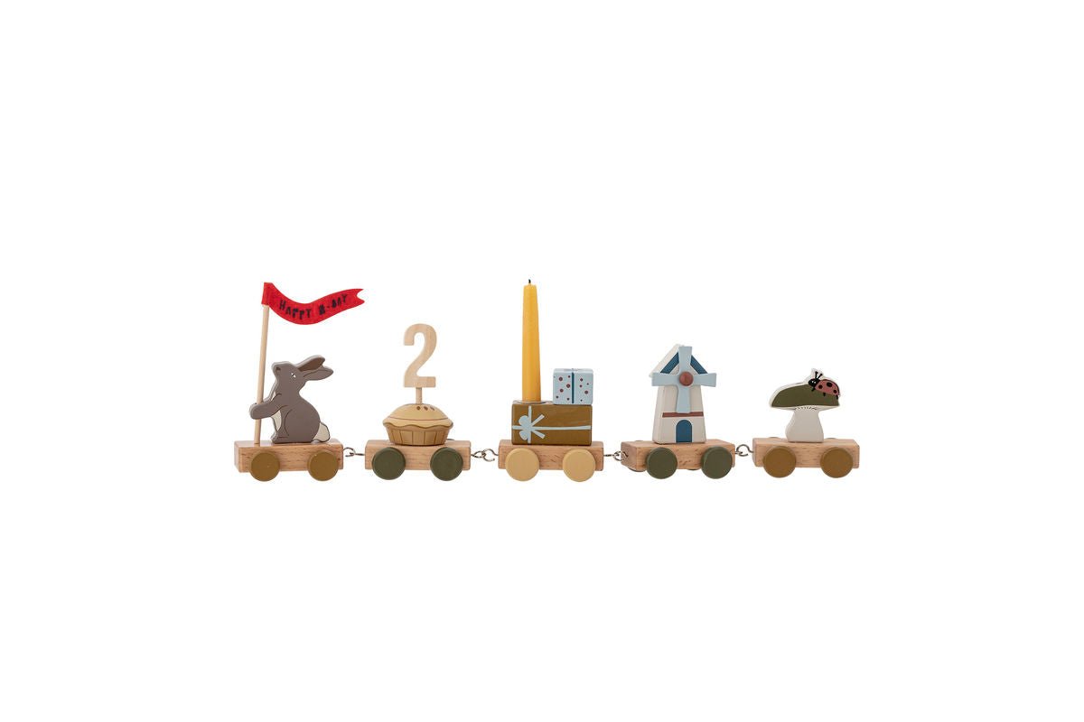 Kinder Geburtstagsdeko Rasina – Holz-Zug mit Erntemotiv, Zahlen & Kleiner Flagge