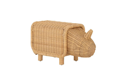 Luxusbetten24 Kinder Aufbewahrungshocker Dani – Nashorn aus Rattan mit Stauraum