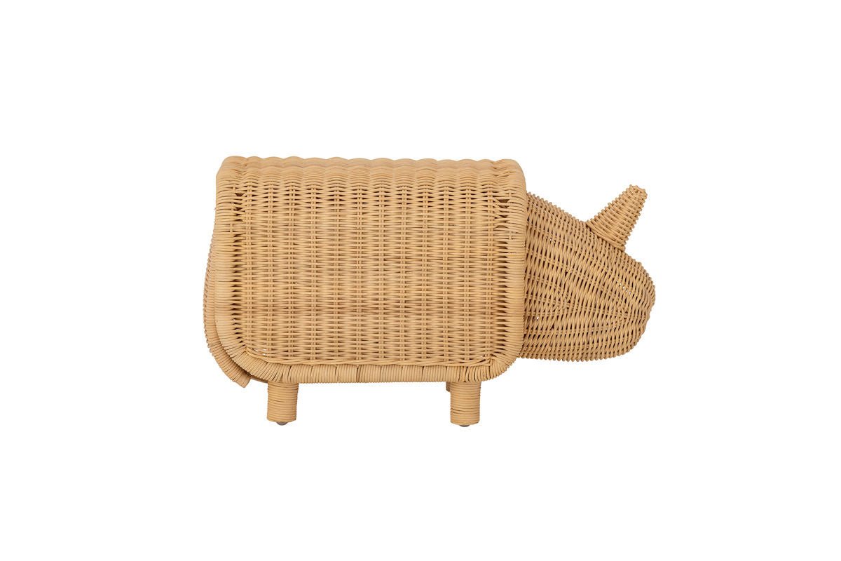 Luxusbetten24 Kinder Aufbewahrungshocker Dani – Nashorn aus Rattan mit Stauraum