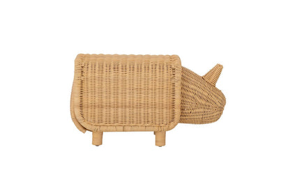 Luxusbetten24 Kinder Aufbewahrungshocker Dani – Nashorn aus Rattan mit Stauraum