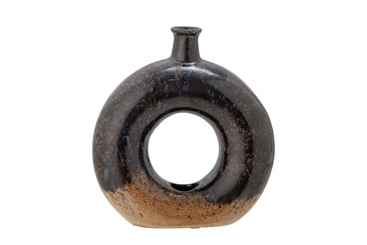 Luxusbetten24 Brown Circle Keramikvase Braun 30cm Handgefertigt Design