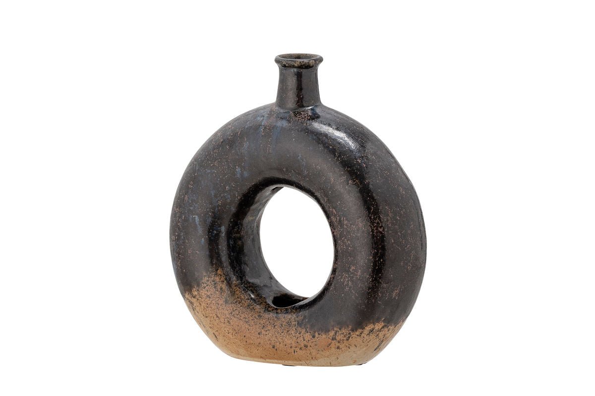 Luxusbetten24 Brown Circle Keramikvase Braun 30cm Handgefertigt Design