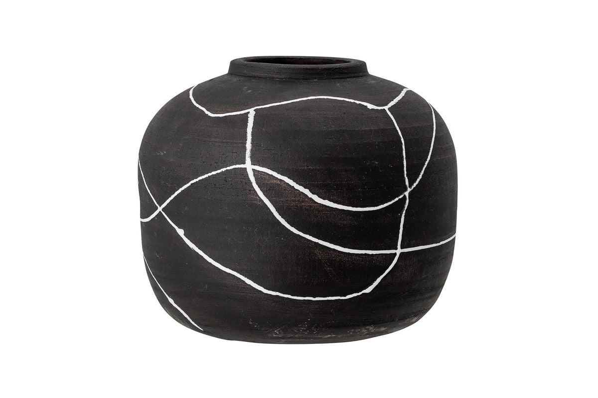 Luxusbetten24 Virela Dekorationsvase – Elegante Schwarze Terrakotta Wohnaccessoire Design