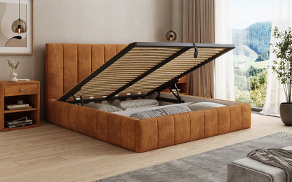 Designer Polsterbett Maja in Cord mit Stauraum