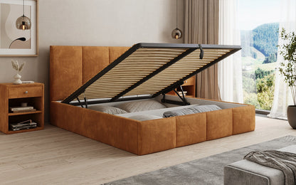 Mina Designer Polsterbett Cord – 140 × 200 cm, wählbare Kopfteilhöhe, Farben