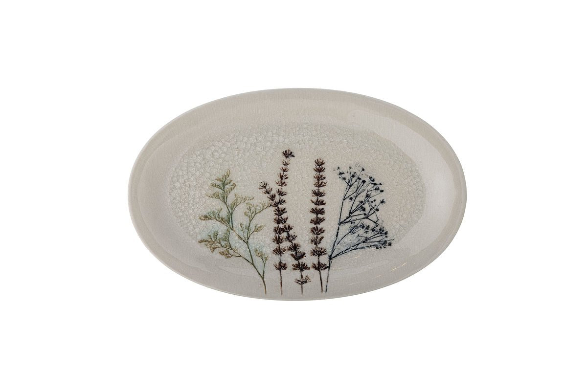 Luxusbetten24 Avelis Servierplatte aus Steingut, Blumenmotiv, Elegant, Beige
