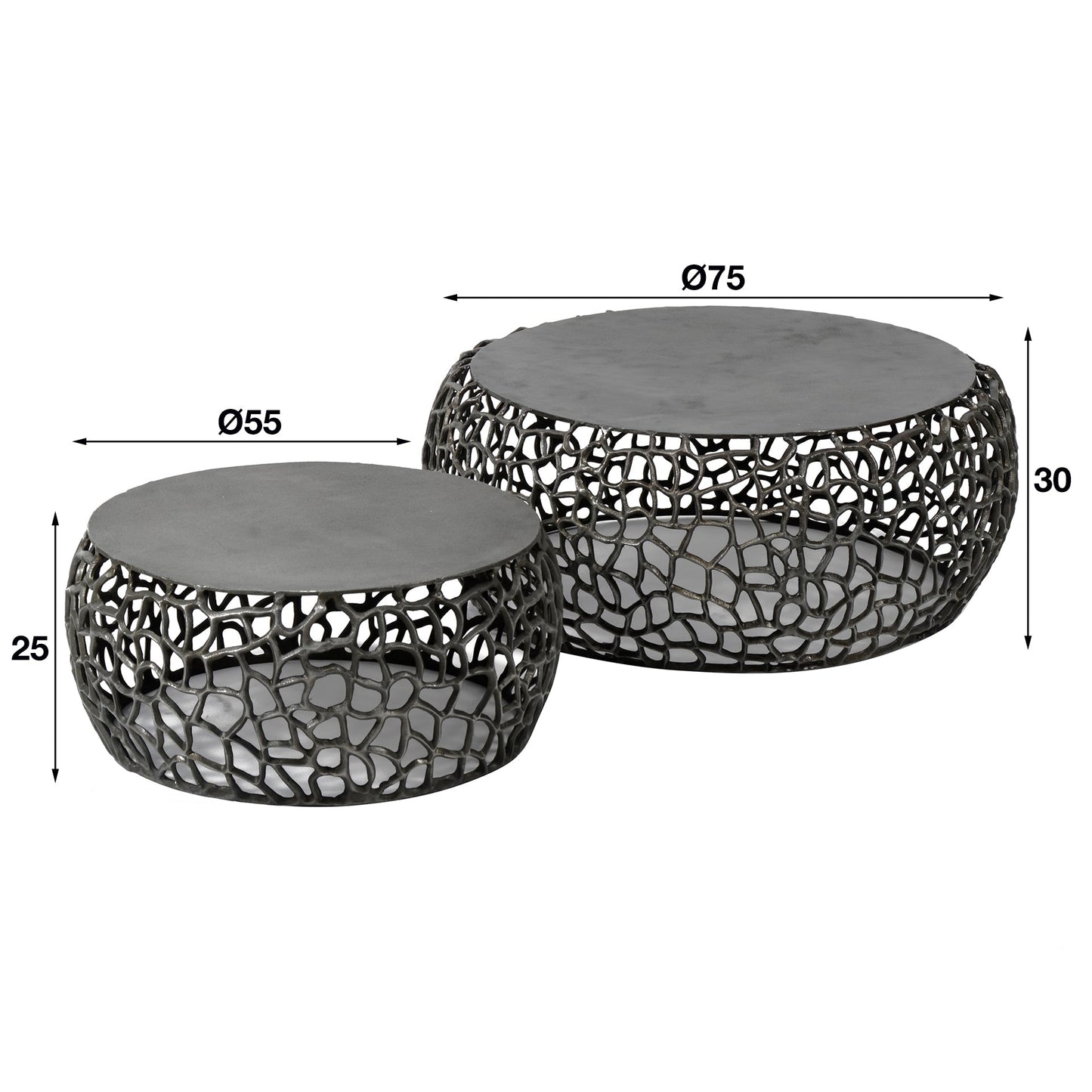 Luxusbetten24 Marulo Couchtisch 2er Set rund in schwarzer Nickeloptik