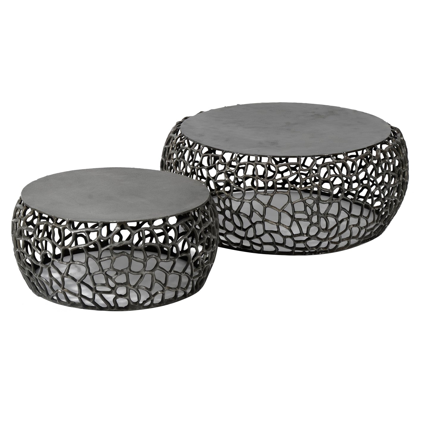 Luxusbetten24 Marulo Couchtisch 2er Set rund in schwarzer Nickeloptik