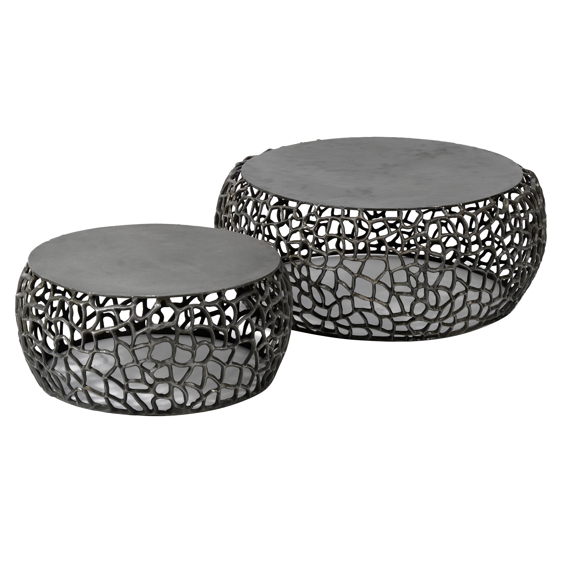 Luxusbetten24 Marulo Couchtisch 2er Set rund in schwarzer Nickeloptik