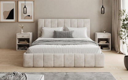 Designer Polsterbett Mila in Cord, 140×200 cm, Beige, 70 cm Kopfteil