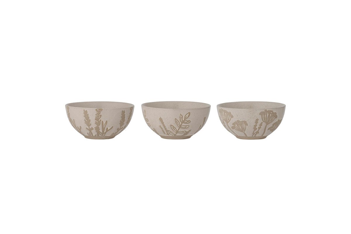 Luxusbetten24 Florina Schalen-Set Steingut mit Floralem Dekor Naturton