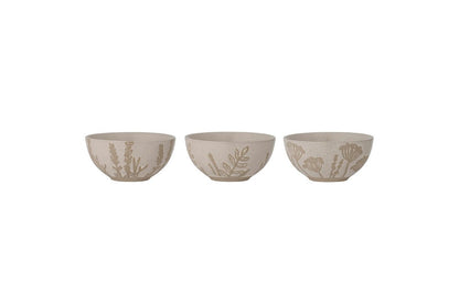 Luxusbetten24 Florina Schalen-Set Steingut mit Floralem Dekor Naturton