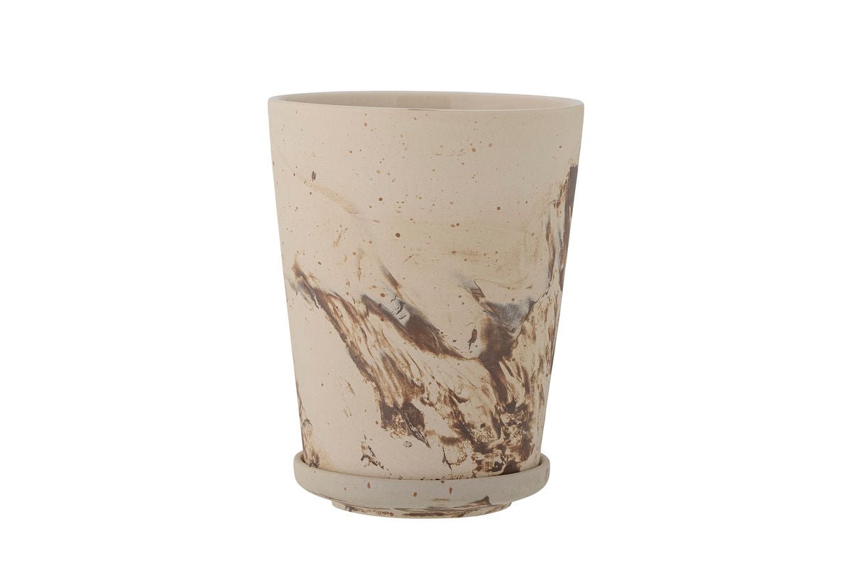 Luxusbetten24 Siena Blumentopf Aquarellglasur Warm Braun mit Untertasse
