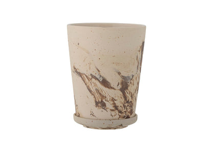 Luxusbetten24 Siena Blumentopf Aquarellglasur Warm Braun mit Untertasse