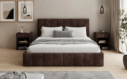 Designer Polsterbett Mila in Cord, 140×200 cm, Beige, 70 cm Kopfteil
